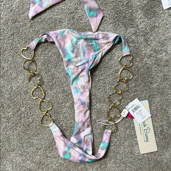 Beach Bunny Multicolor Pastel Gold Heart Chain Bikini Set - Picture 4 of 8